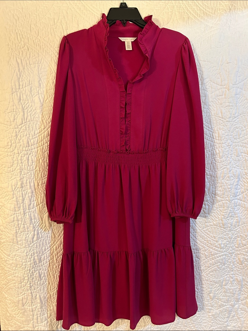 London Times Ruffled Magenta Midi Dress